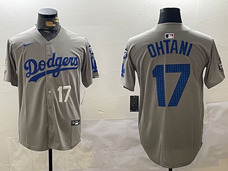 Men Los Angeles Dodgers 17 Ohtani Grey Game 2024 Nike MLB Jersey style 11209